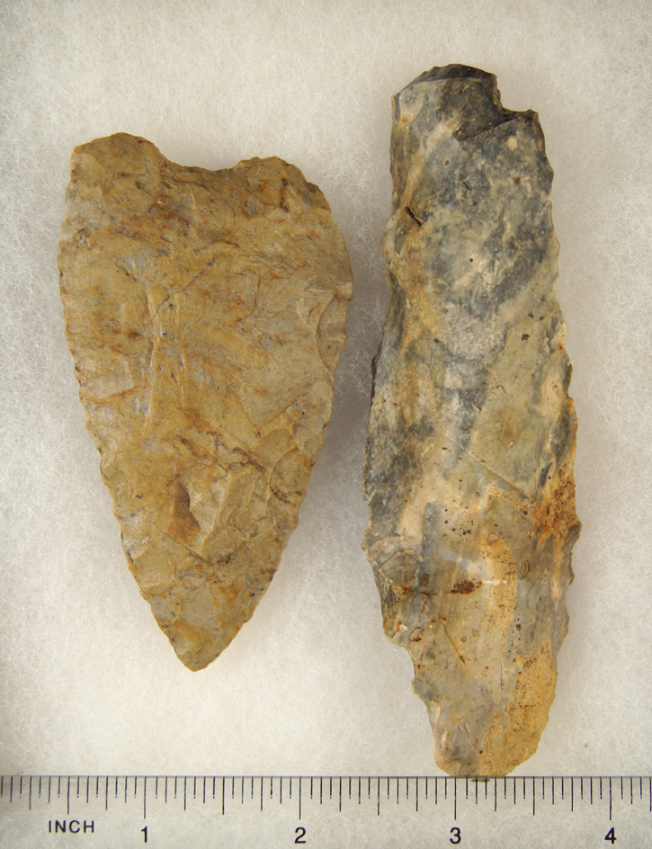 Pair of Flint Knives made from Plum Run Flint found in Lorain Co.,  Ohio, largest is 4 5/8".