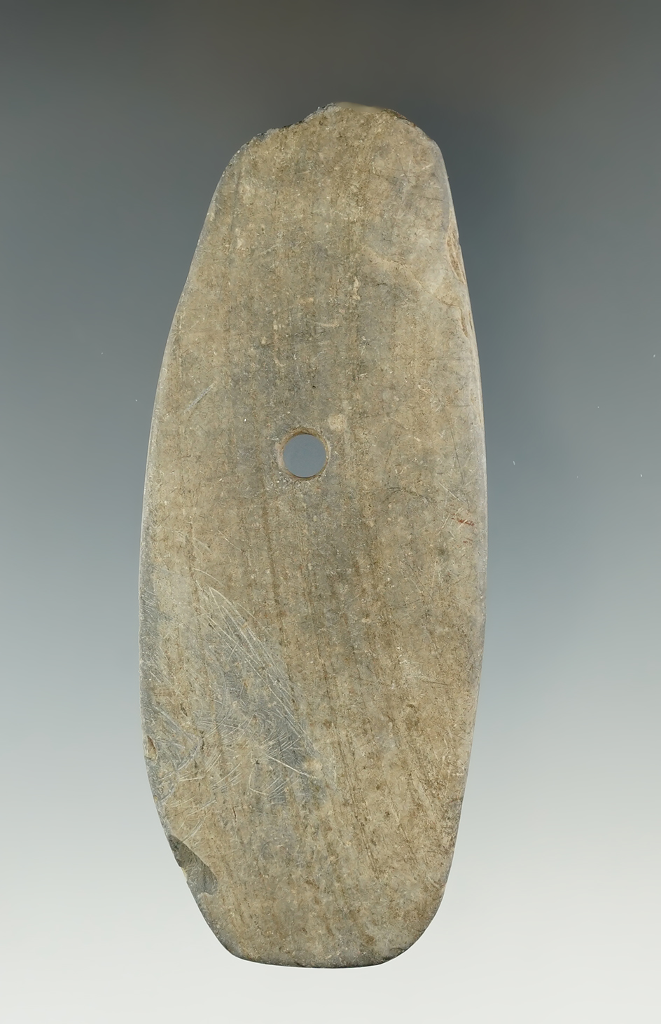 3 3/4" Banded Slate Trapezoidal Pendant found in Sandusky Co., Ohio. Rocky Falleti COA.