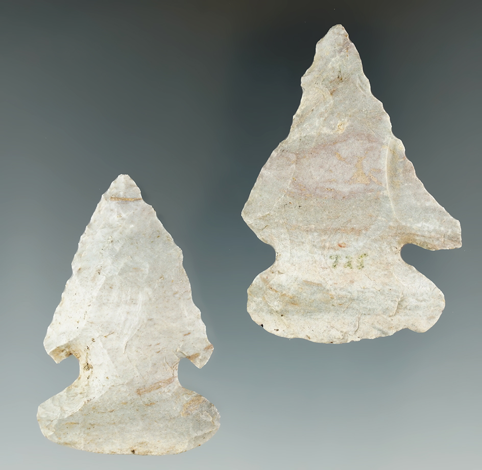 Pair of Indiana Green Arrowheads found in Indiana, largest is 2 5/16".