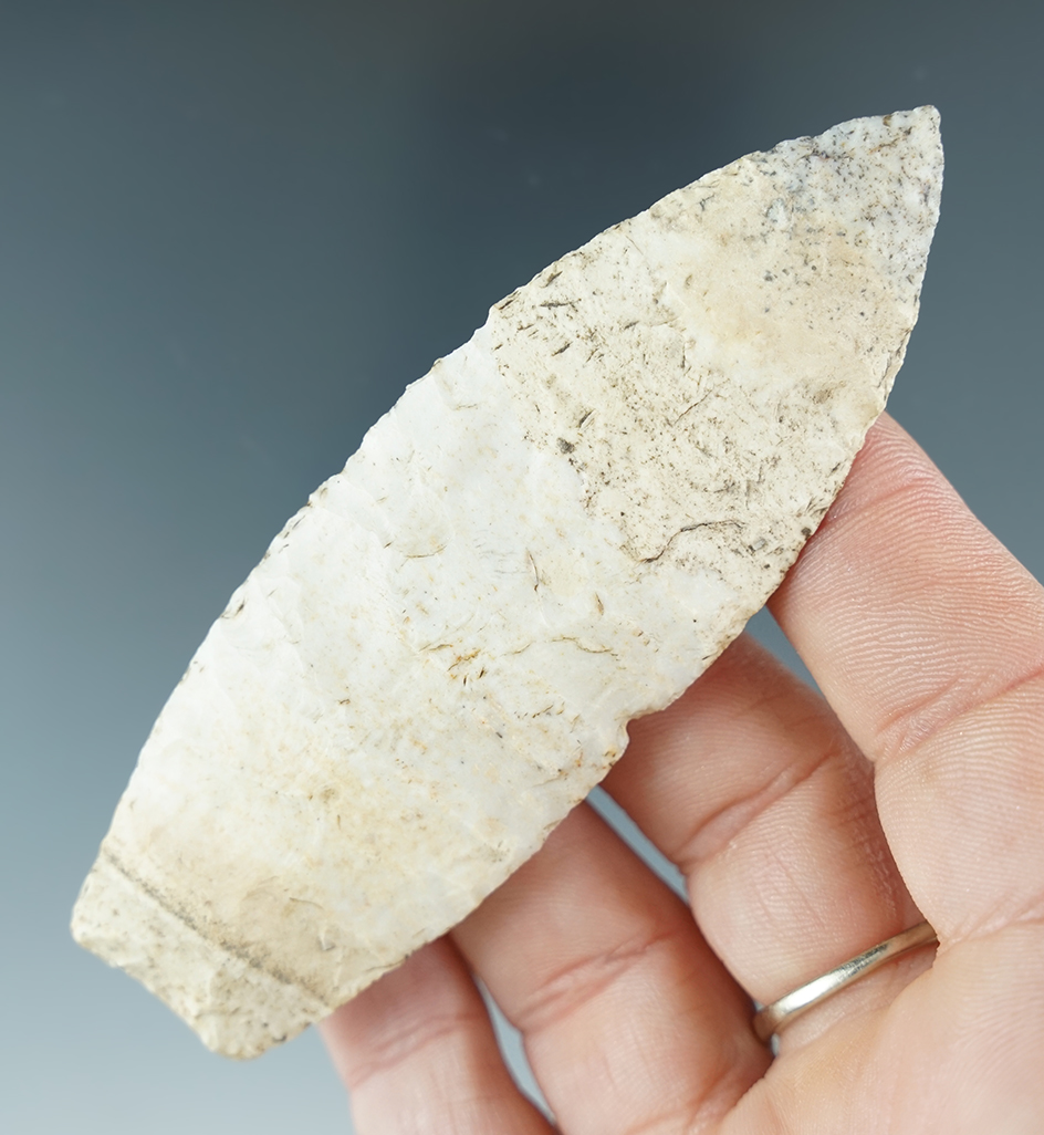 3 11/16" Parallel Flaked Paleo Lance. Found in Calhoun Co., Illinois.