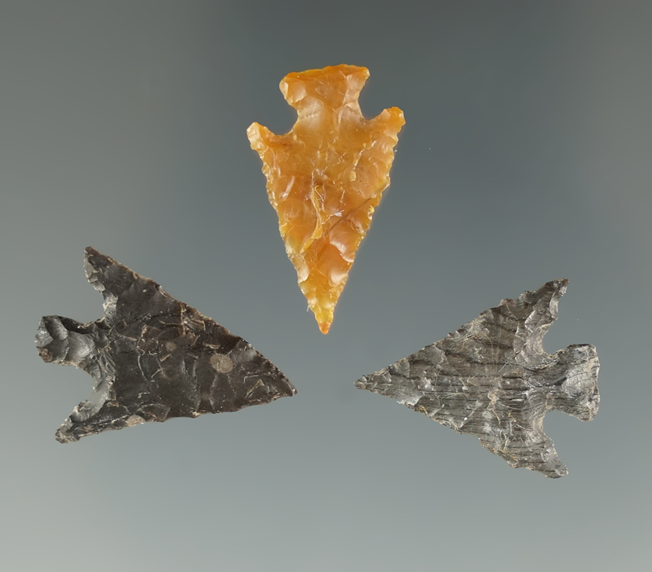 Set of 3 Columbia Plateau Points found near the Columbia River. Largest is 1 7/8".