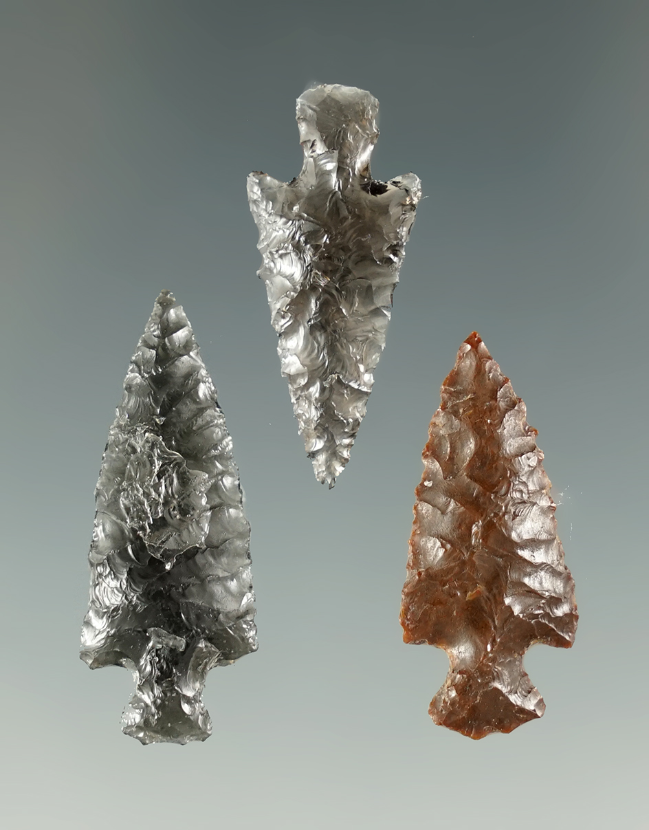 Set of three Wallula points found Oregon. Largest is 1 3/16".