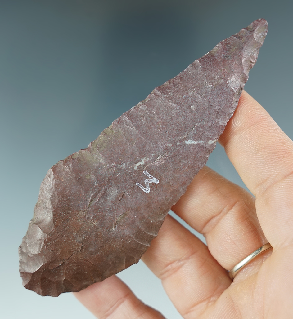 Large 4 1/8" Wahmuza Blade found near the Columbia River in the 1950's. Ex. Lloyd McLeod.