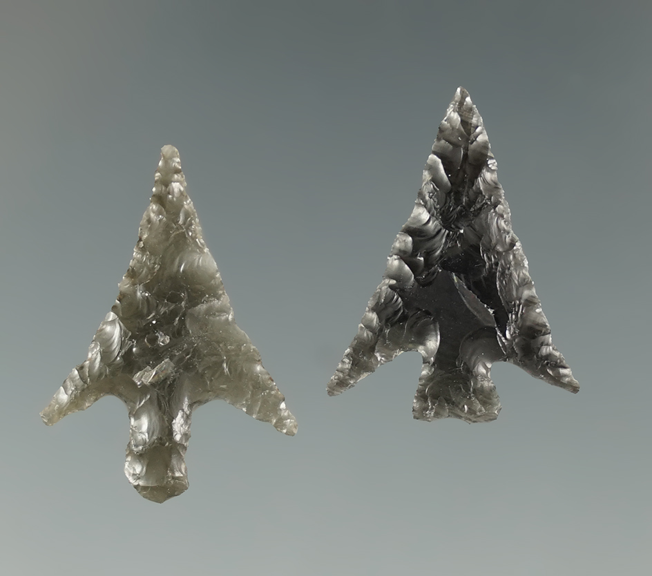 Nice pair of Obsidian Columbia Plateau Points found in Malheur Co., Oregon. Largest is 7/8".