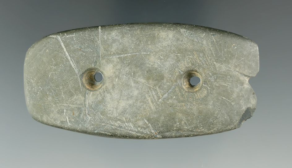 3 1/8" Adena Rectangular Gorget that has been anciently salvaged. Comes with a Falleti COA.