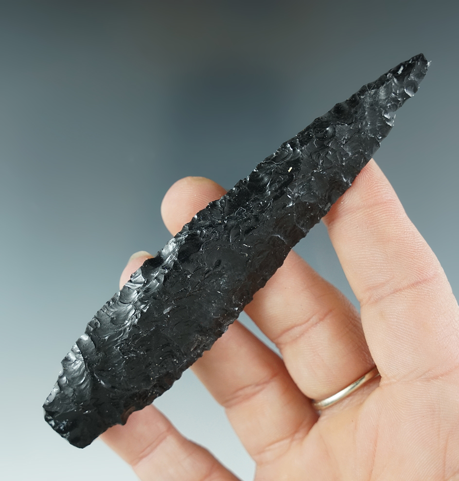 4 7/16" Paleo Parman made from Obsidian. Found near Crump Lake, Lake Co., Oregon.