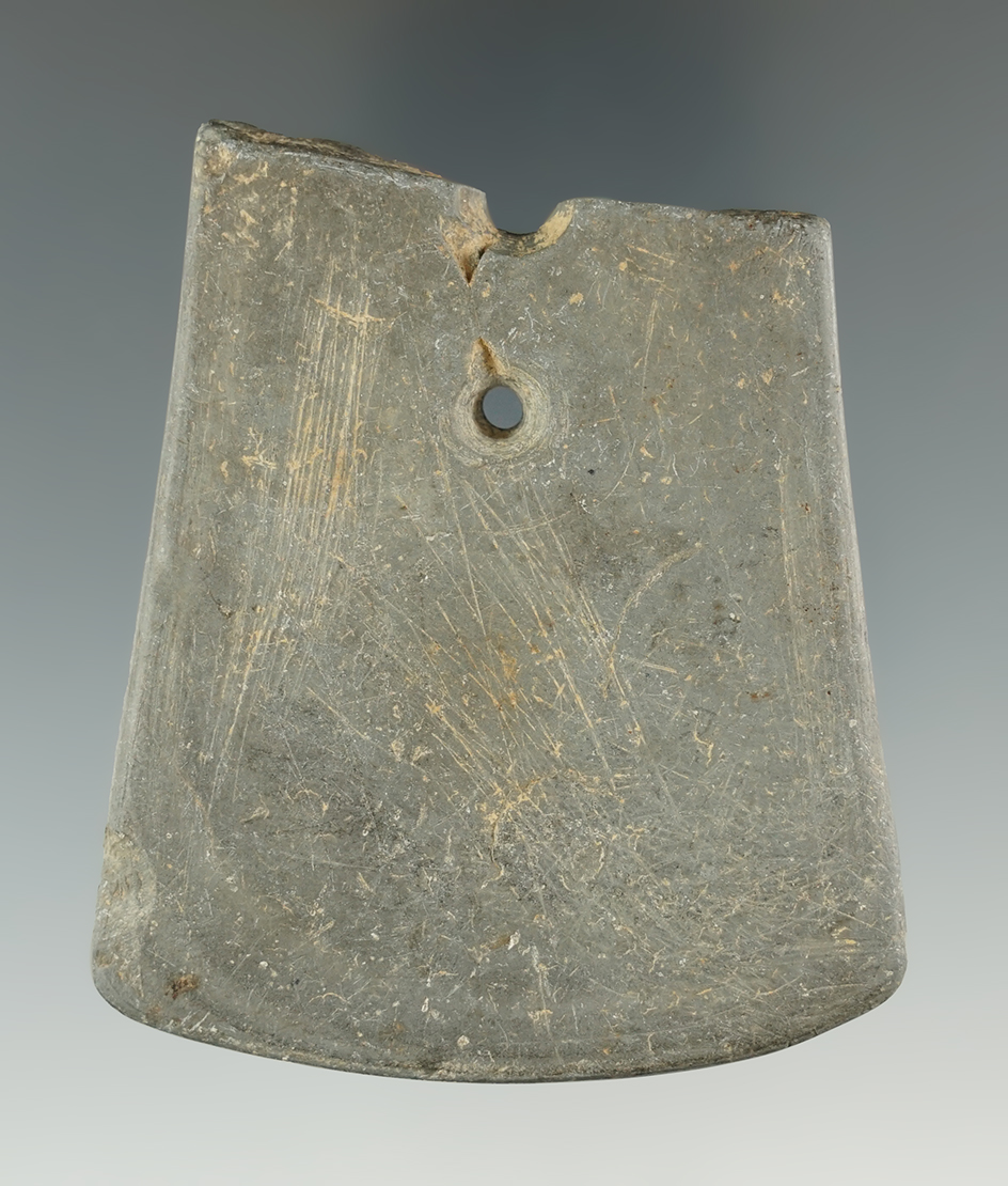 2 3/4" Salvaged Banded Slate Adena Gorget found in Lucas Co., Ohio. Falleti COA.