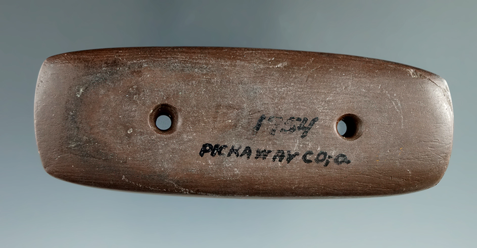 3 1/2" Glacial Kame Rectangular Gorget made from red Slate, found in Pickaway Co., Ohio.