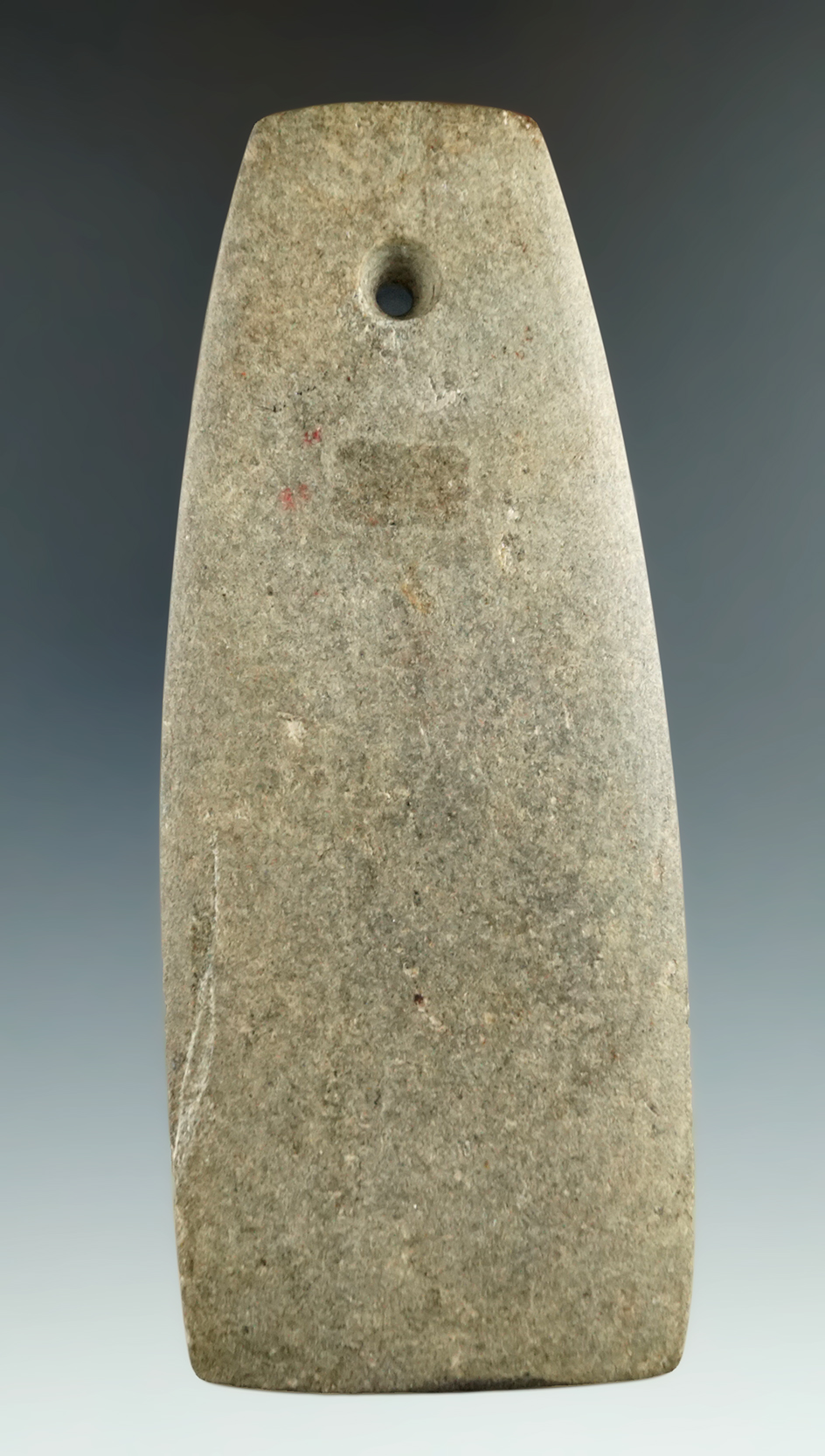 4 13/16" Woodland Trapezoidal Pendant made from Hardstone, found in Ohio. Ex. Kenny Black.