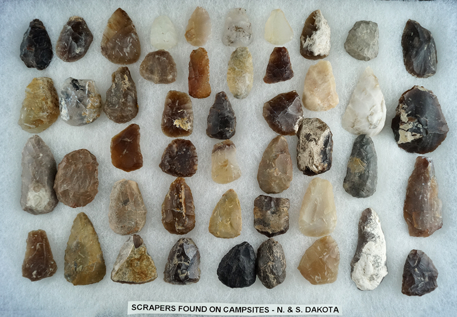 Large group of scrapers made from high quality material including Knife River Flint, High Plains reg
