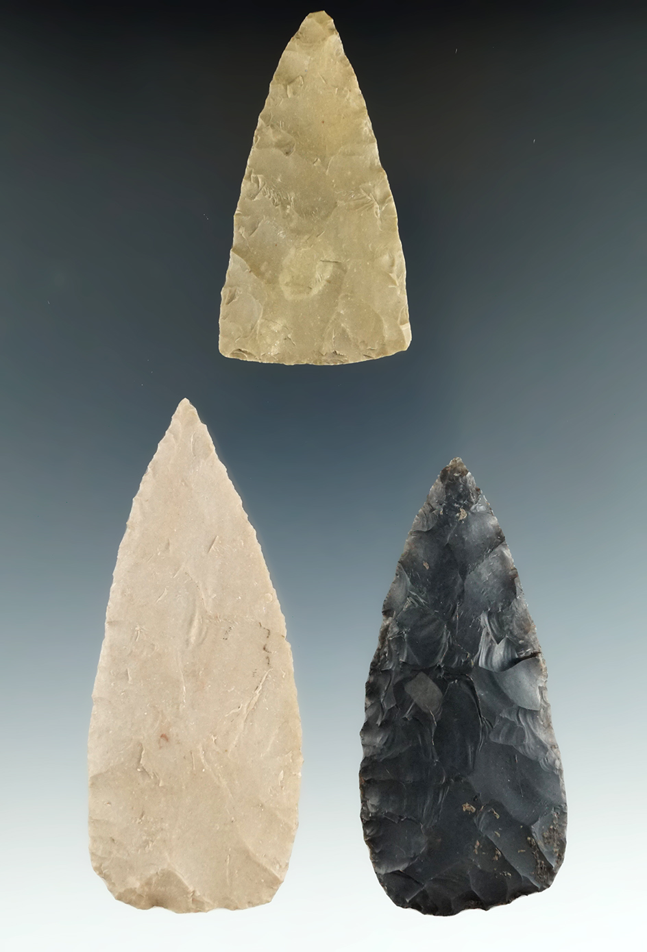 Ex. Museum! Set of three nice Texas Blades, largest is 3 3/16". From the collection of Charles Shewe