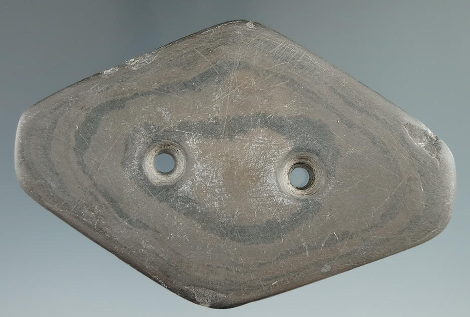 3 3/4" Glacial Kame Gorget made from Banded Slate, found in Preble Co., Ohio.