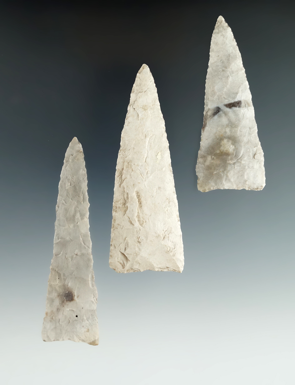 Ex. Museum! Set of three nice Triangular Blades found in Texas, largest is 3 1/4".