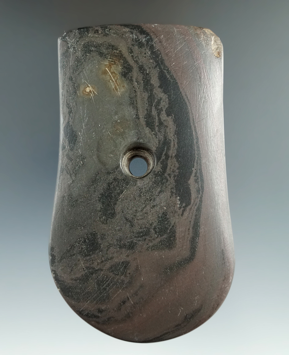 4 5/16" Keyhole Pendant made from red and black Mottled/Banded Slate, found in Ohio.