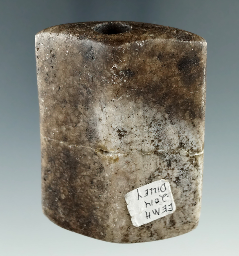 2 13/16" very rare white and brown quartz drilled hardstone Bannerstone that is broken and glued