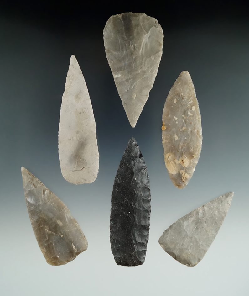 Ex. Museum! Group of six nice Blades found in Texas, largest is 3 7/16".