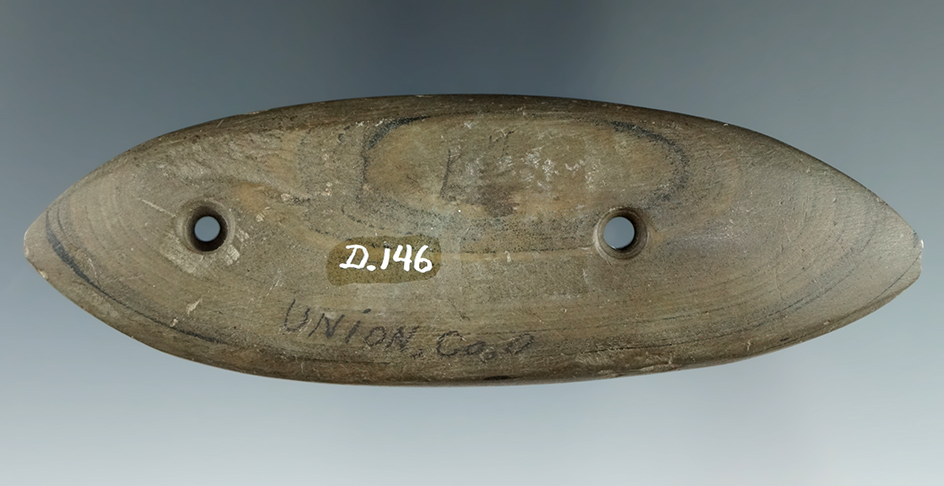 4 5/8" Elliptical Gorget found in Union Co., Ohio. Ex. Dean Driskill, Len Widener ccllections.