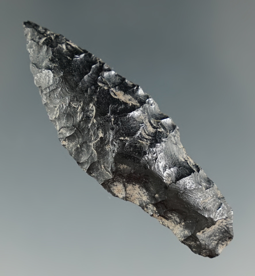 2 3/16" Paleo Lind Coulee - Obsidian. Pictured in Overstreet #9, page 1038. Found in Burns, Oregon.