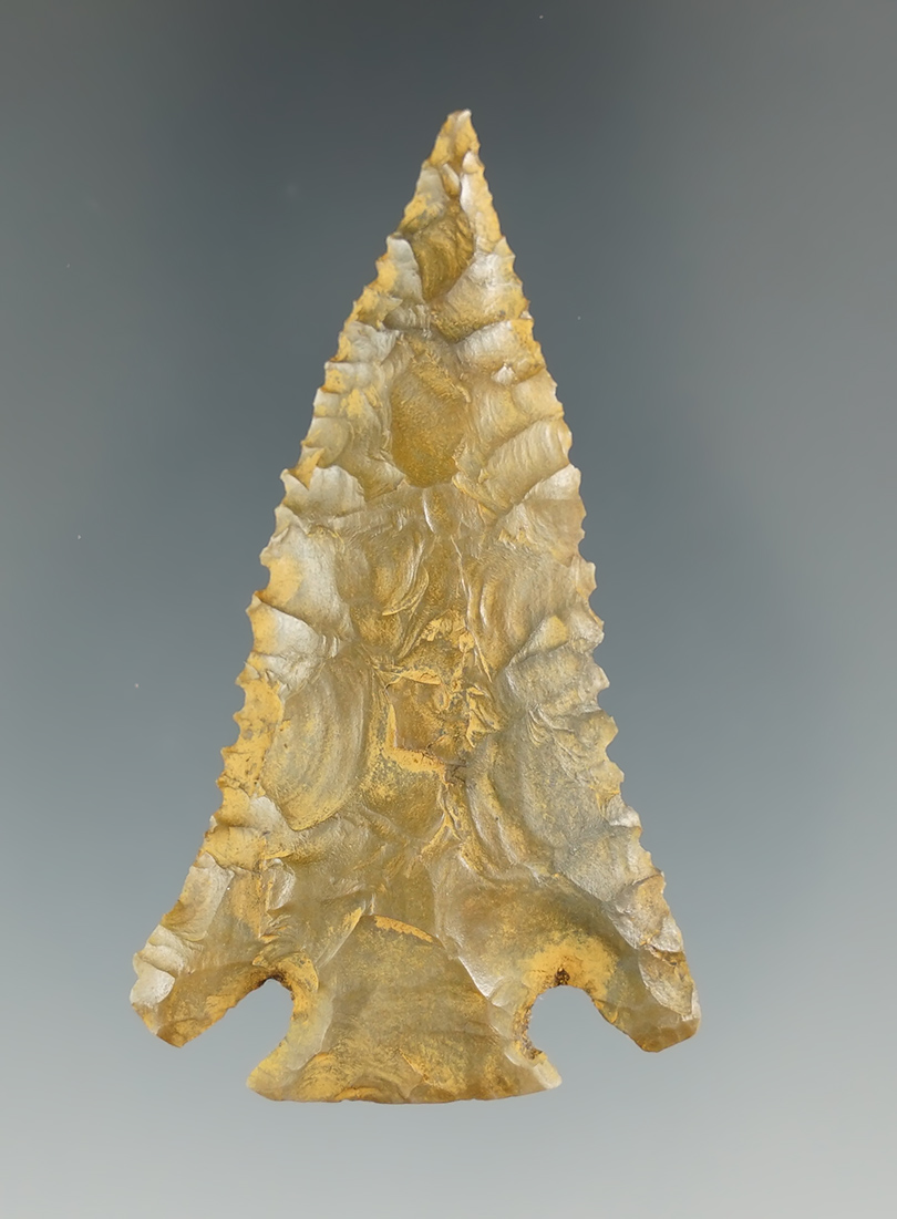 Excellent flaking and style on this heavily patinated 2 3/8" Pine Tree - Hardin County Tennessee.