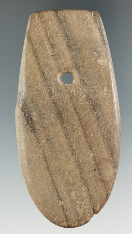 3 3/8" Banded Slate Teardrop Pendant - Banded Slate, found in Scioto Co., Ohio. Davis COA.