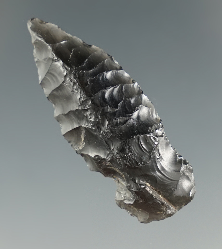 1 5/8" Obsidian Nightfire Island found in Klamath Co., Oregon. Pictured in Overstreet #9 & #14