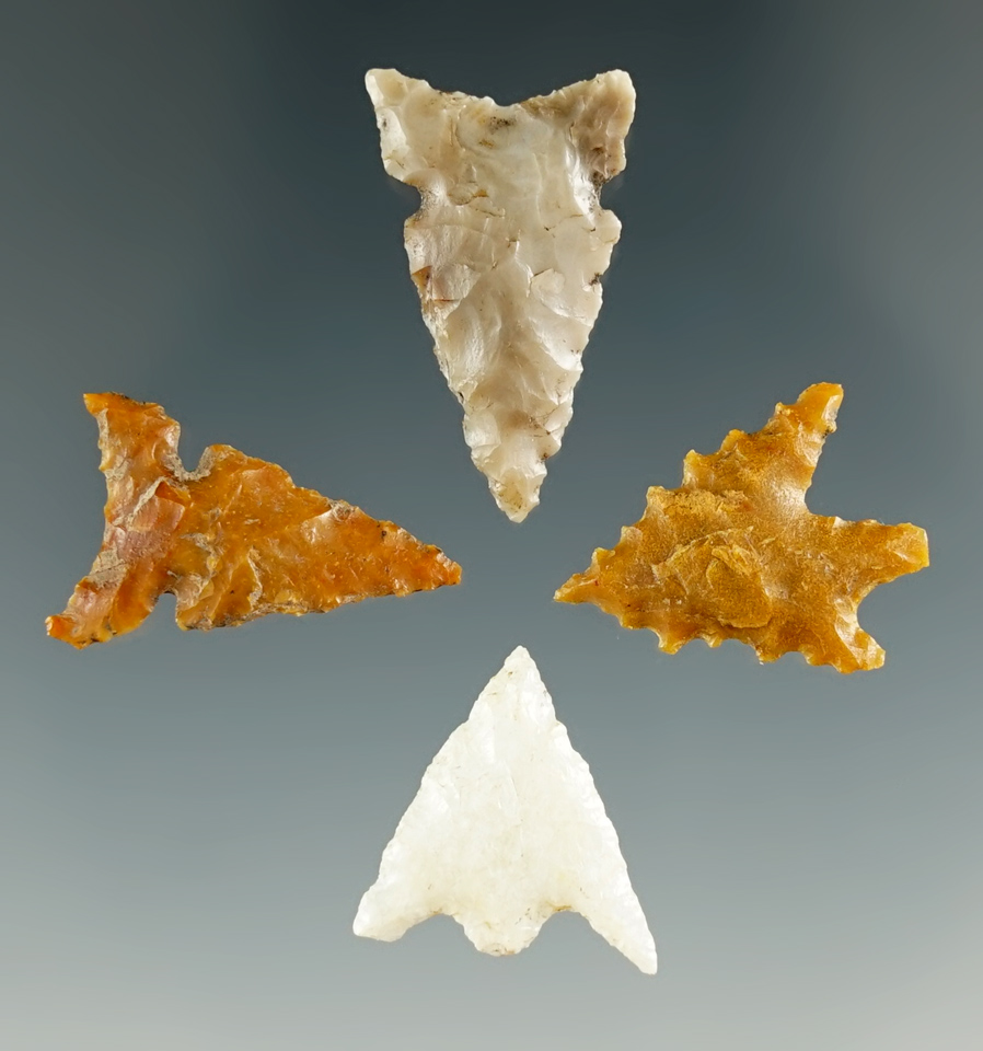 Set of four assorted points found near the Columbia River, largest is 7/8".