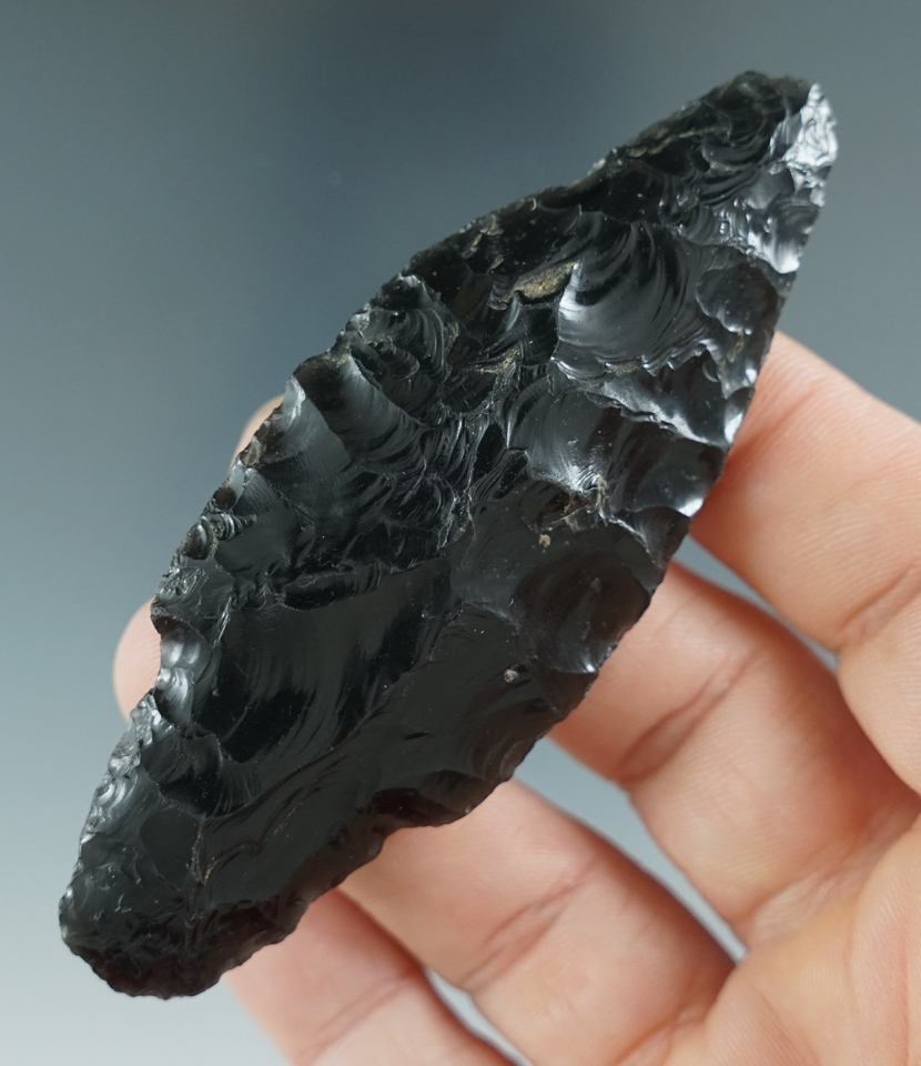 Rare style! 3 7/16" Lind Coulee with a chisel tip - Obsidian. Found in Eastern Oregon. Pictured!
