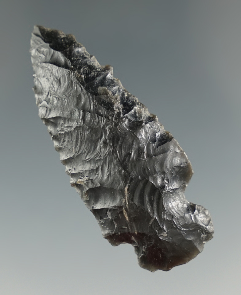 2" Obsidian Cold Springs Sidenotch found in Southern Oregon. Pictured in Overstreet #8, pg 1216. E