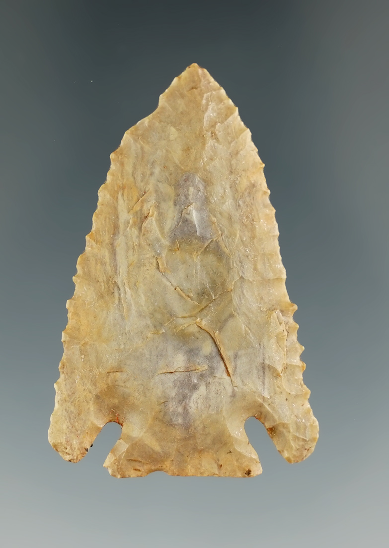 Excellent flaking And style on this nicely serrated 1 15/16" Cornernotch found in Fayette County KY