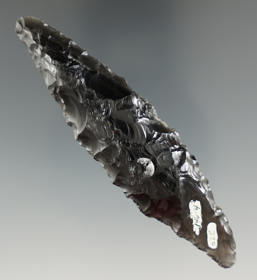 3 13/16" Paleo Haskett made from Obsidian, found in Central Oregon.