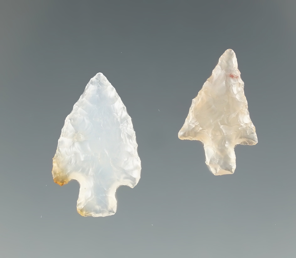 Pair of Columbia River Gem points made from beautiful translucent agate. Largest is 3/4".