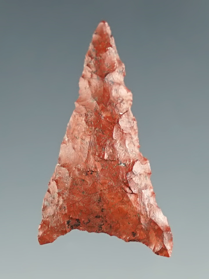 1 1/16" red Jasper Gunther Triangular Found near the Rogue River, Oregon.