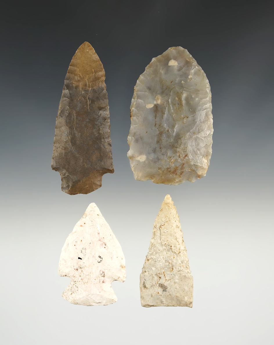 Set of 4 nice Midwest points. The largest is 3 3/16".