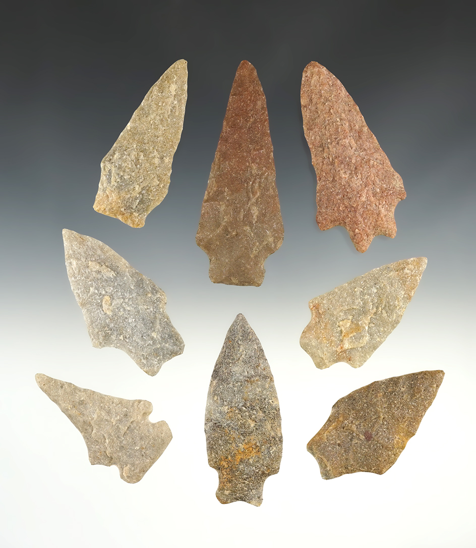 Set of 8 nice points found in the Eastern U.S. The largest is 3 9/16".