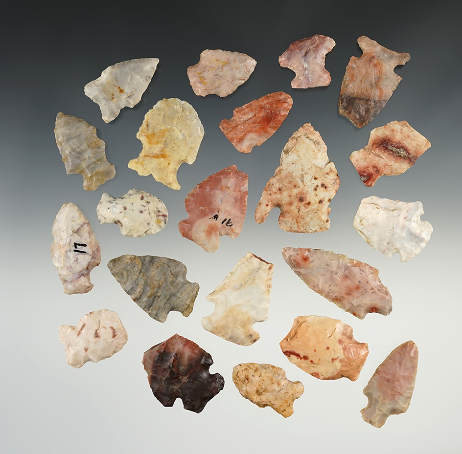 Twenty Arrowheads found in Central Ohio by Rowena Hooks, Jack Hooks' wife, in the late 1960's.