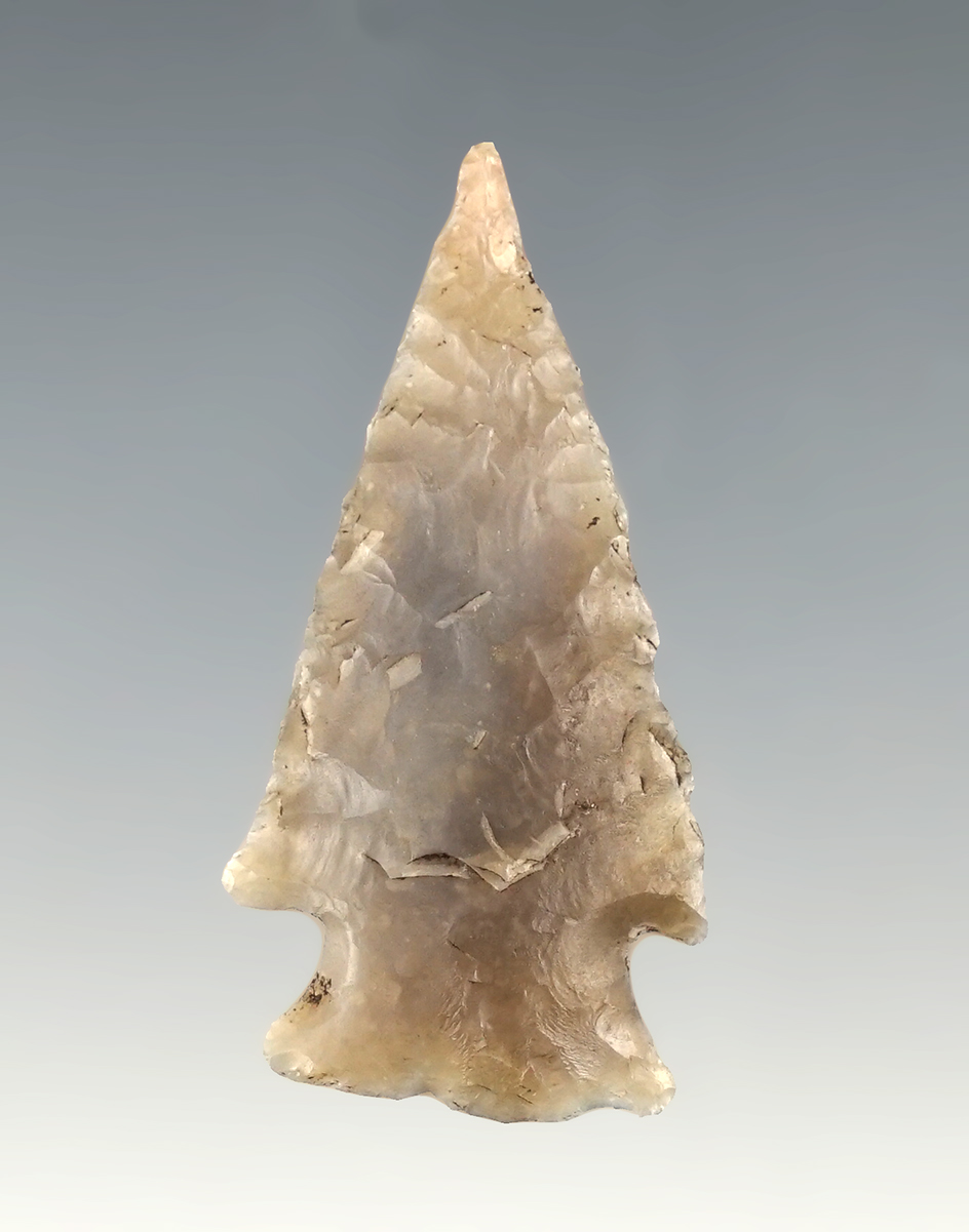 1 11/16" Hopewell point. Flint Ridge flint. Found in Northwest Ohio.