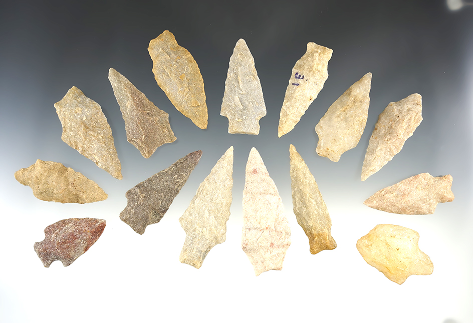 Set of 15 nice points found in the Eastern U.S. The largest is 3".