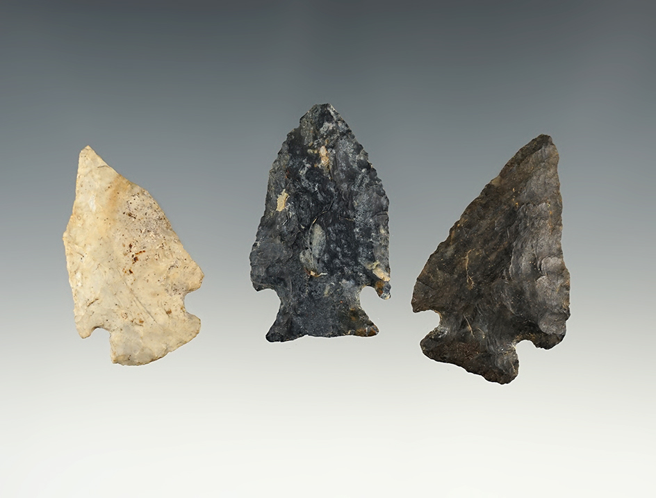 Set of 3 Pentagonal points found in Coshocton Co., Ohio near West Bedford. The largest is 1 7/8".