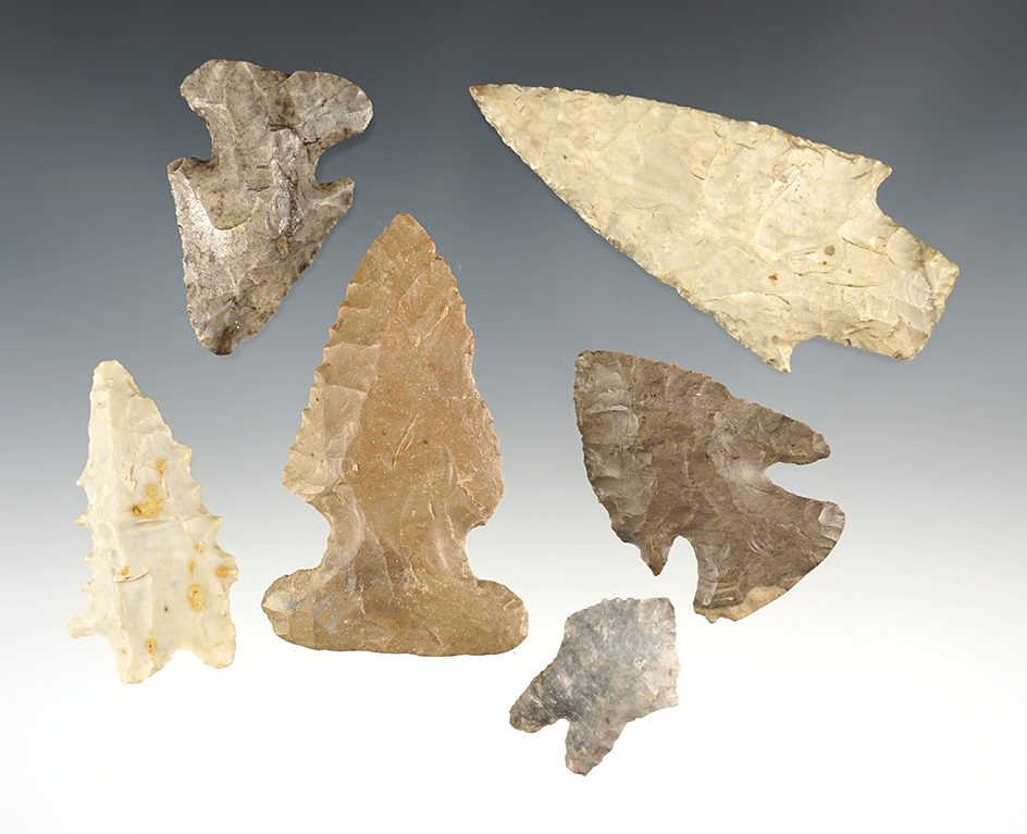 Set of 6 nicely made Ohio points found in various locations.