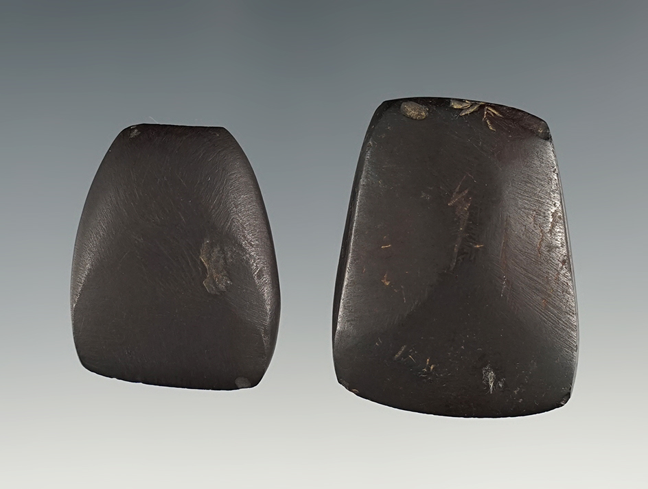 Two miniature Hematite Celts found by Don Beer in Ashland Co., Ohio. Ex. Hooks.