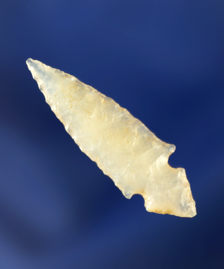 1 1/8" highly translucent Chalcedony Klickitat Dagger that is very well styled and flaked.