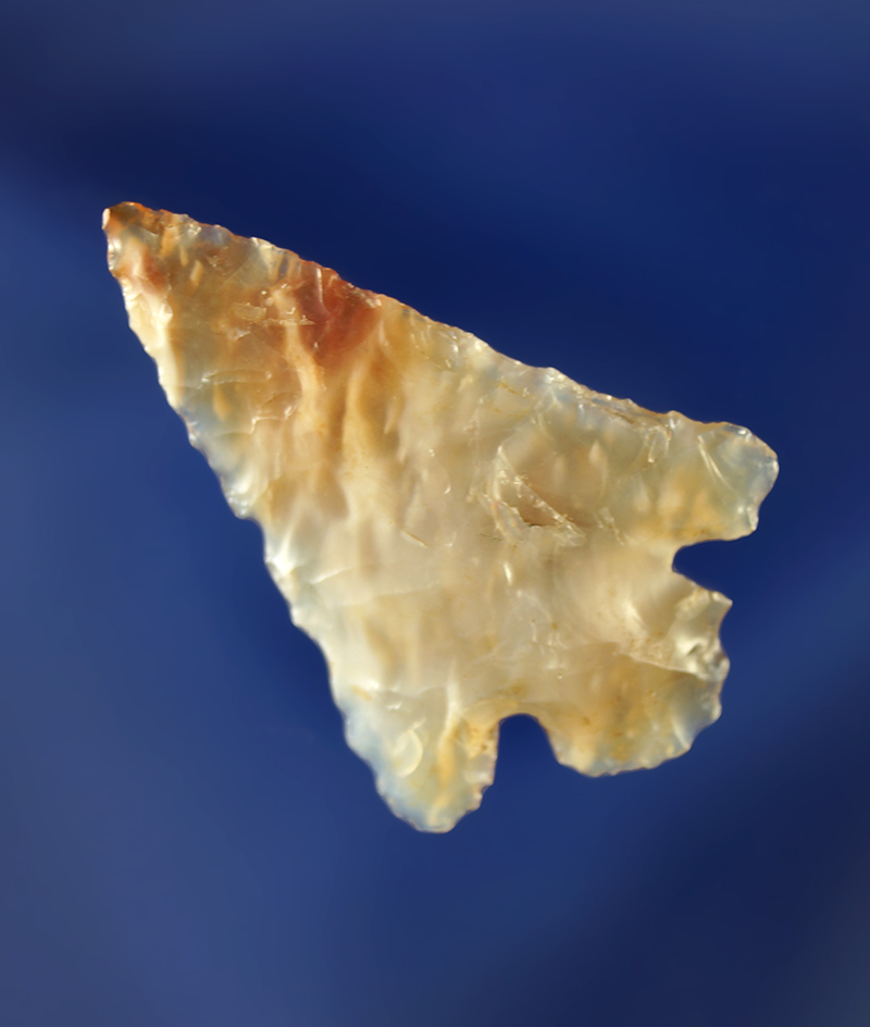 1 1/4" Hells Canyon cornernotch made from highly translucent agate that is well patinated.