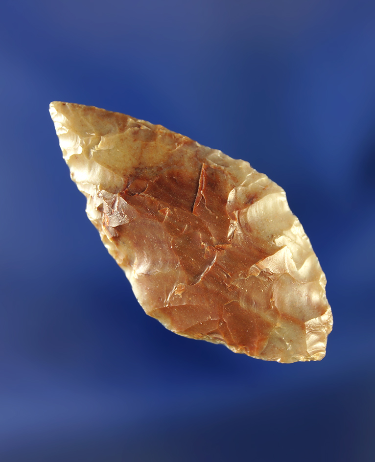 1 1/2" Cottonwood Leaf point made from multicolored quality material.