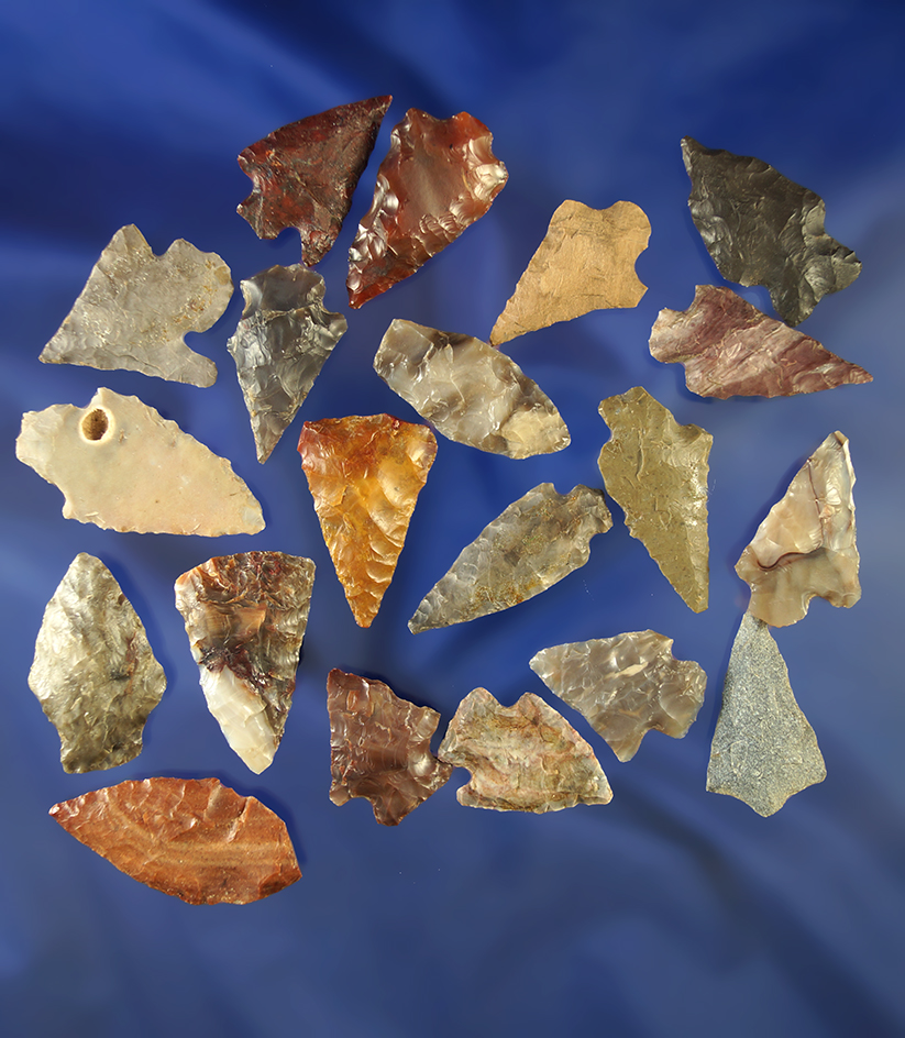 Set of 20 assorted arrowheads, largest is 1 1/2".