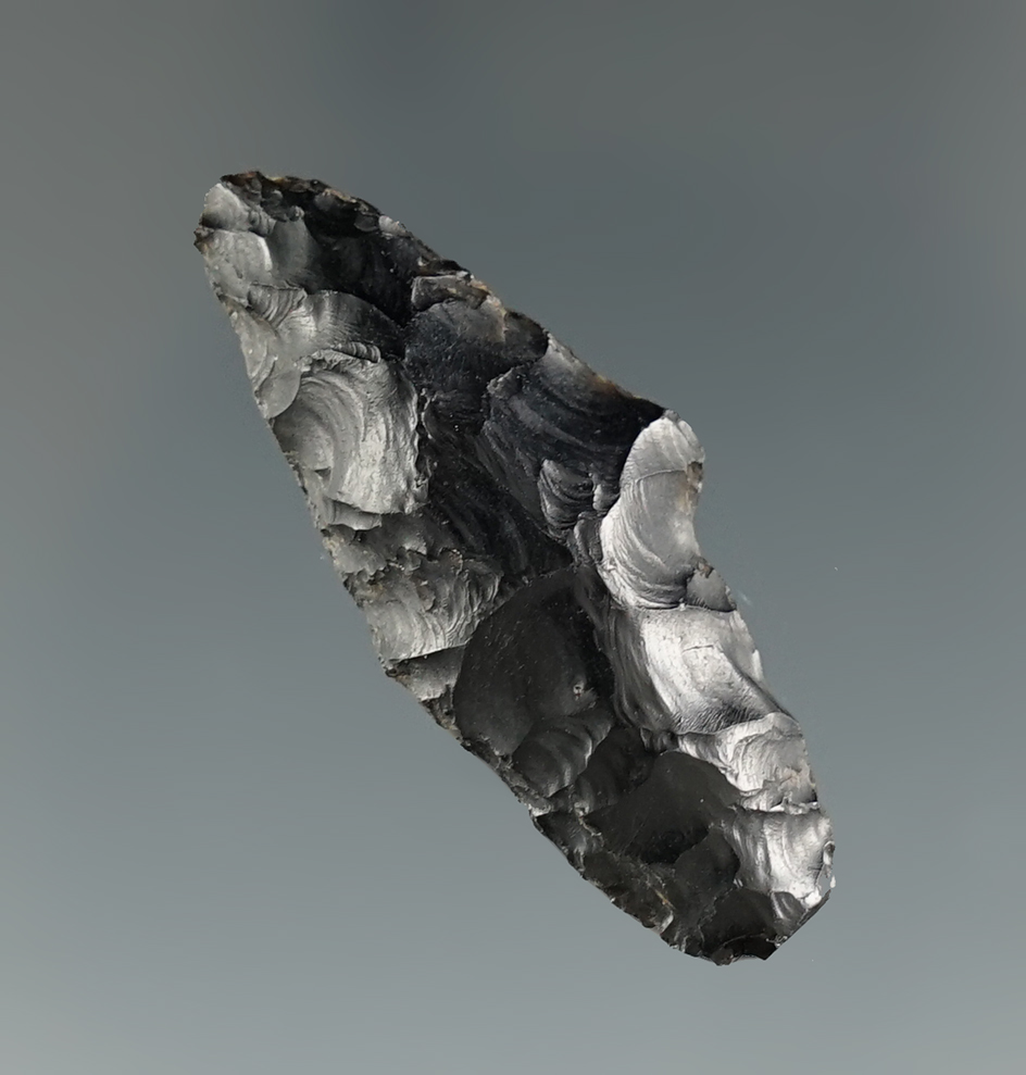 1 1/2" Parman made from obsidian found in Oregon. Ex. Jim Hogue collection. Pictured!