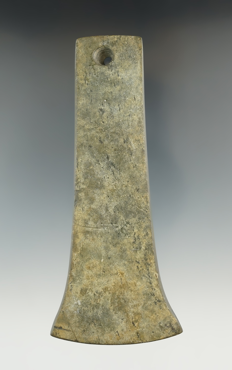 4 15/16" Adena Bell Pendant found in Wood Co., Ohio. Ex. D. Fuller, Terry Elleman (#3435).