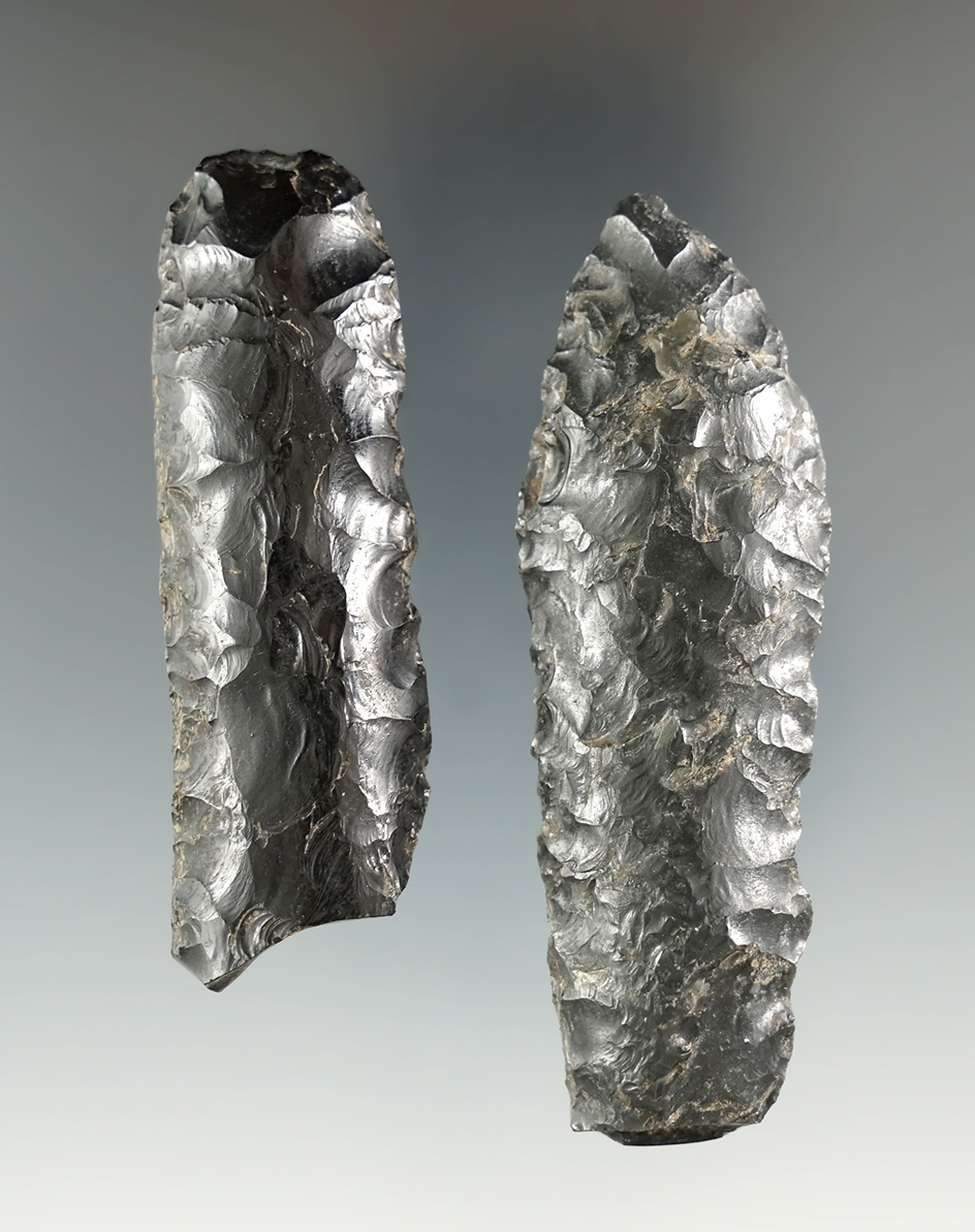 pair of broken obsidian Cougar Mountain points found in Oregon. Largest is 2 7/8".