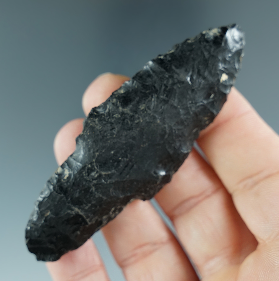 3 1/8" obsidian Parman found in southern Oregon. Pictured in Overstreet #9, page 1060.