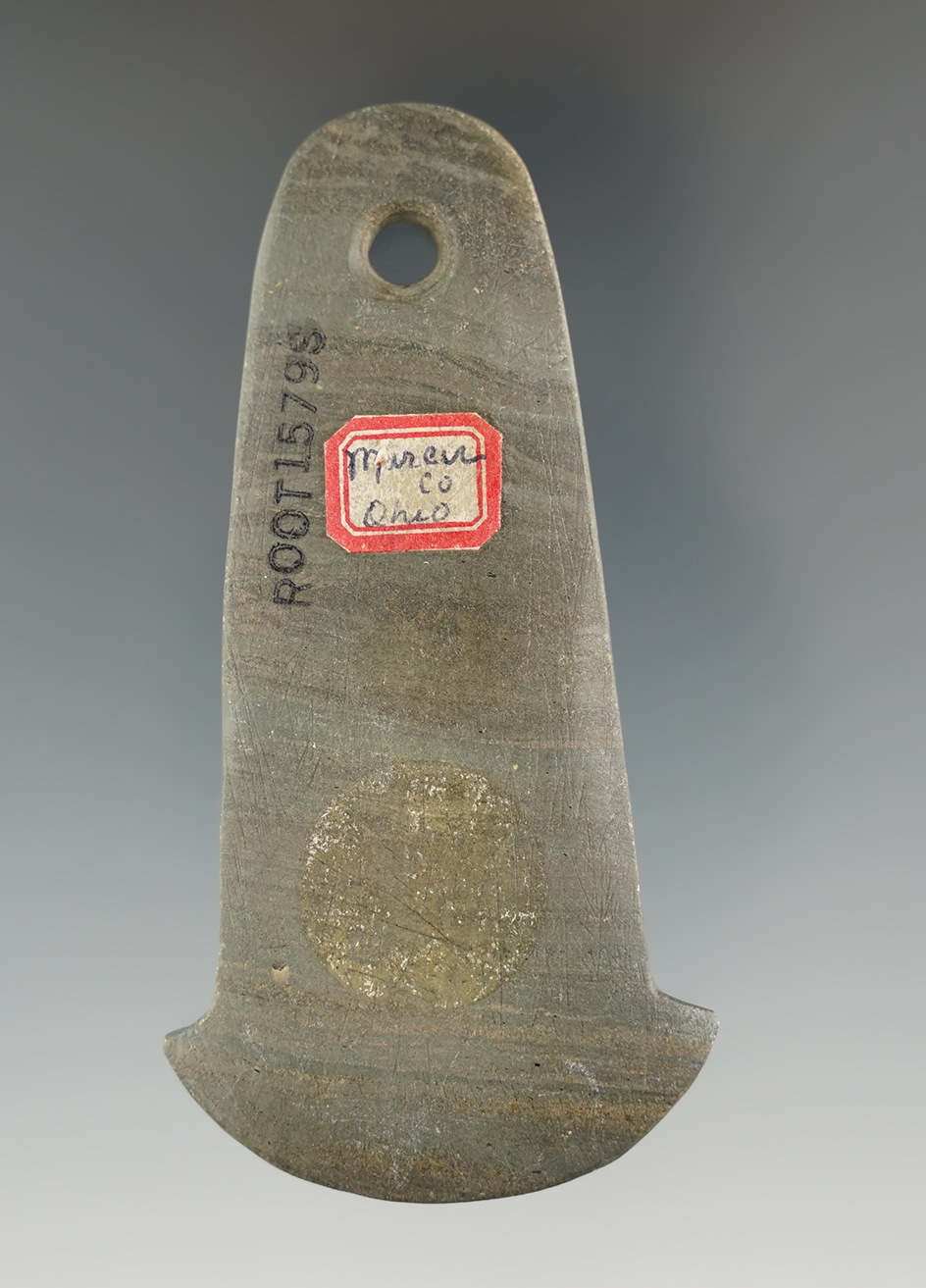 3 3/8" Adena Anchor Pendant made from green and black Banded Slate, Mercer Co., Ohio.