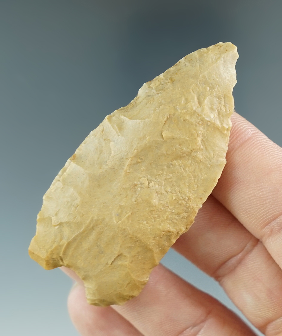 2 1/4" Clovis made from Ft. Payne chert, found in Tennessee. Comes with a Davis COA.